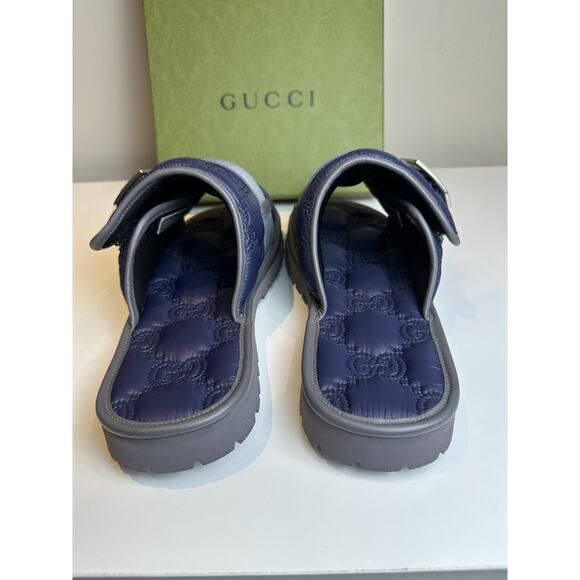 NIB Authentic Gucci Men\'s Sandals Blue Nylon Slides Size UK9 US9.5 main image 6